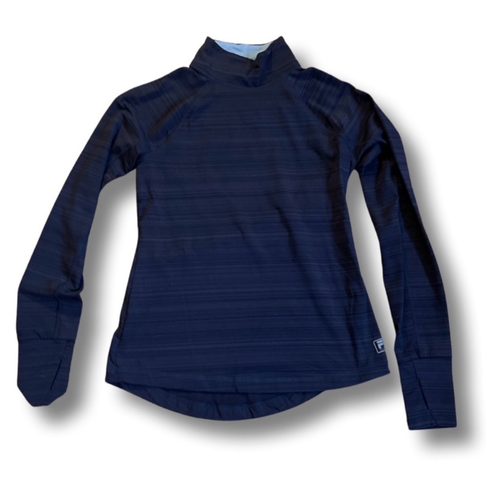 Fila Long Sleeve Athletic Top Blue Mock Neck Performance Shirt Size Small